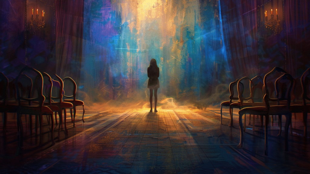 Keynote speaker standing alone on empty stage after audience leaves, illustrating missed lead capture opportunities